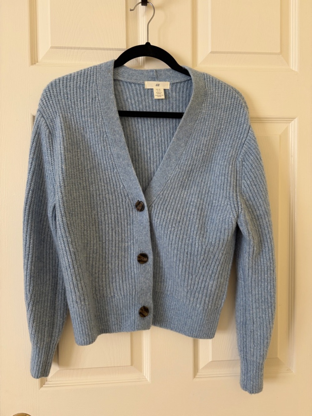 H&M Pale Blue Ribbed V-Neck Button-Up Cardigan